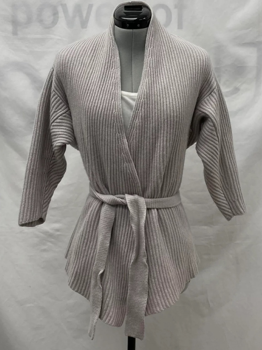 ARMANI COLLEZIONI Ribbed Knit Drop Shoulder Belted Cardigan